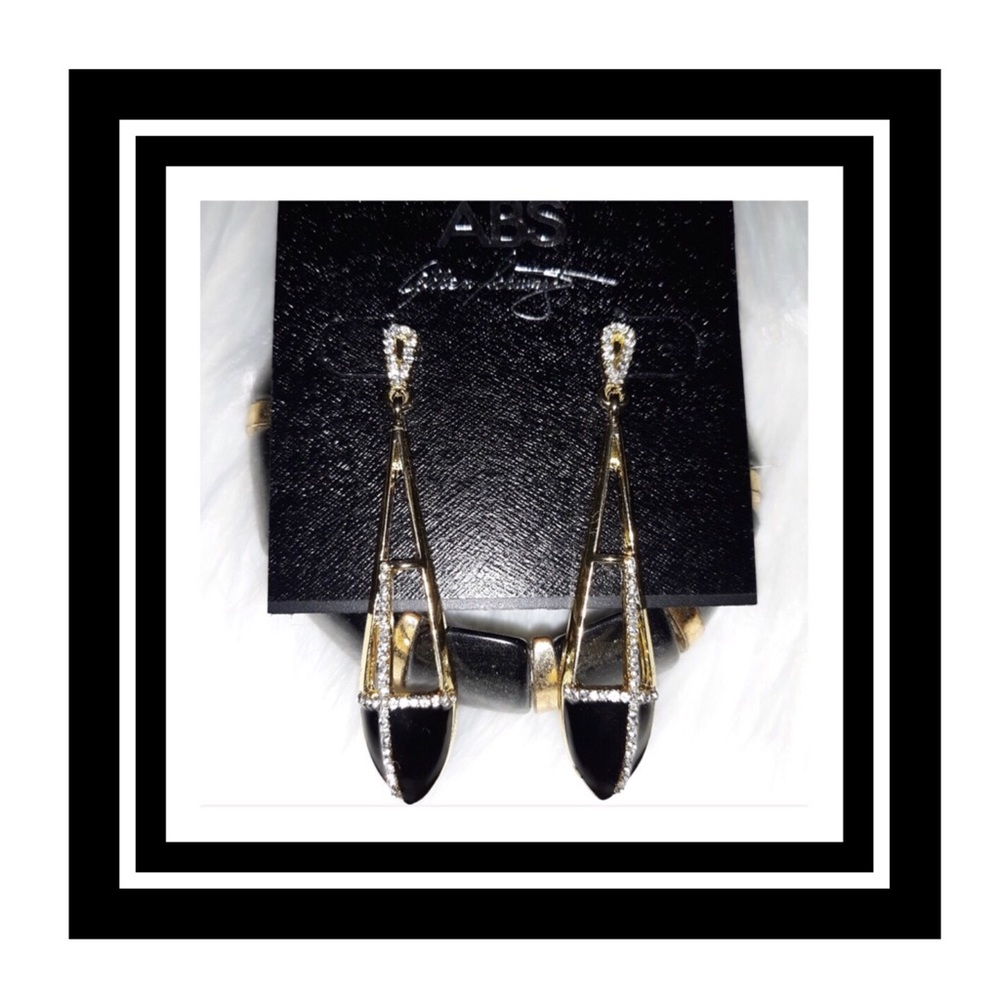 NWT ABS By Allen Schwartz Drop Earrings Gold&Black - Picture 1 of 4